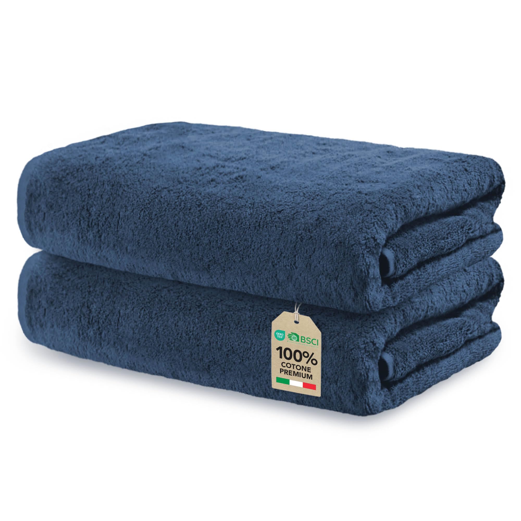 Ôhm Asciugamani Doccia 70x140 cm in Spugna di Cotone 500 g/m² Blu scuro – Telo Doccia Grande Morbido e Assorbente – OEKO TEX Set 2