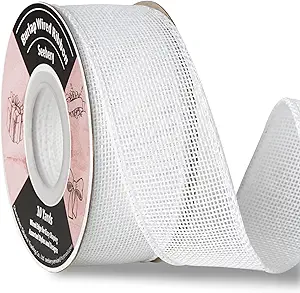 Burlap Wired Ribbon 1-1/2 Inch x 10 Yards Solid Wired Edge Ribbon for Big Bows, Wreaths, Outdoor Decoration, Gift Wrapping, Fall Crafts, Flower Bouquets, Garland (White)