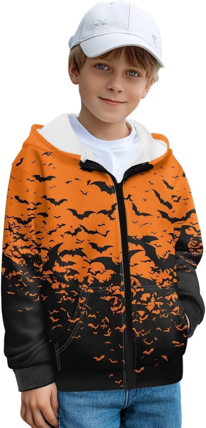 Kids Long Sleeve Zip Up Hoodies Fleece Jacket with Pockets Thick Winter Outfits for Girls Boys Cute Clothes