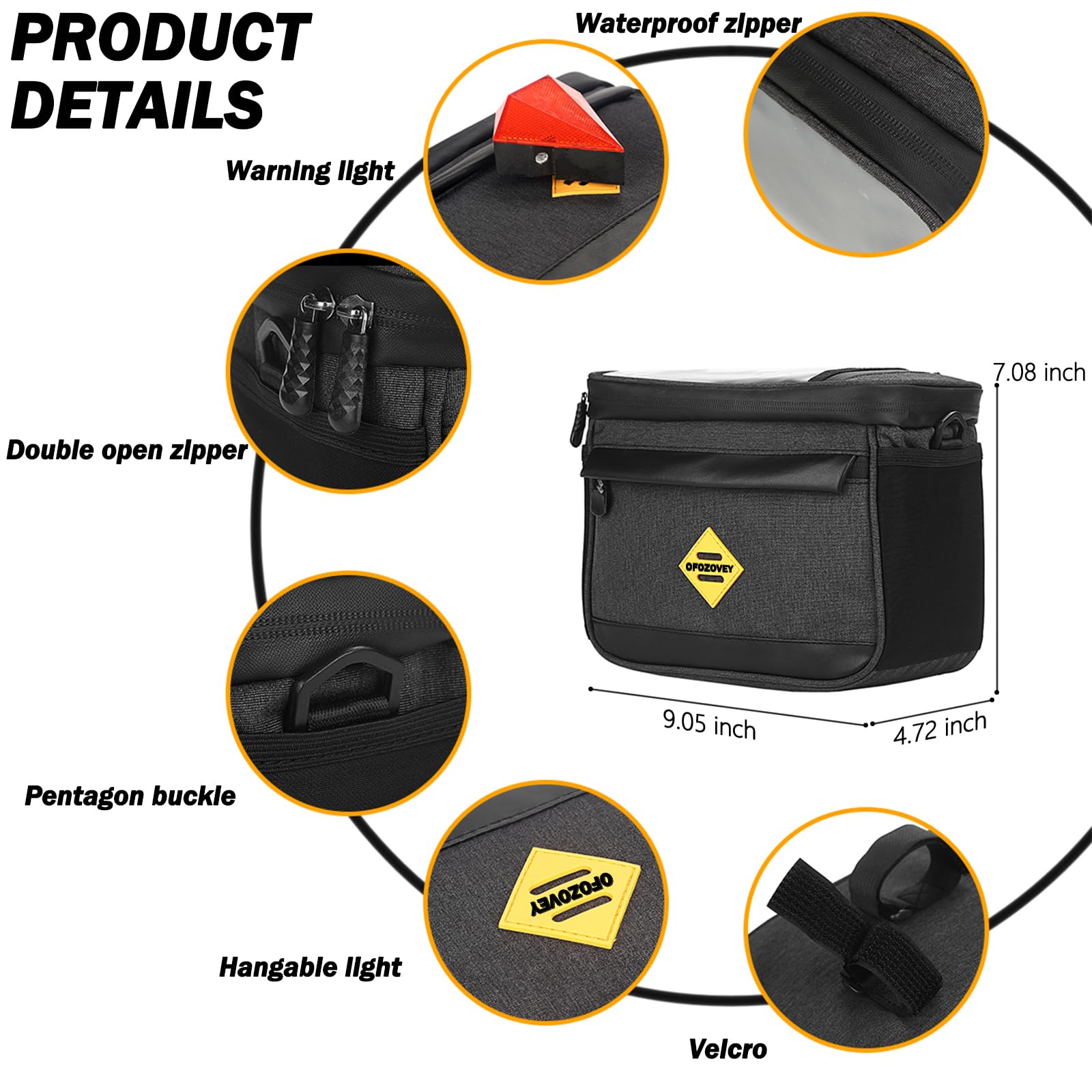 Borsa per manubrio della bicicletta, cestino per bici con touch screen in TPU, design impermeabile e isolato nella parte anteriore del cestino della bici, borsa da bici di grande capacità da 4,5 l,