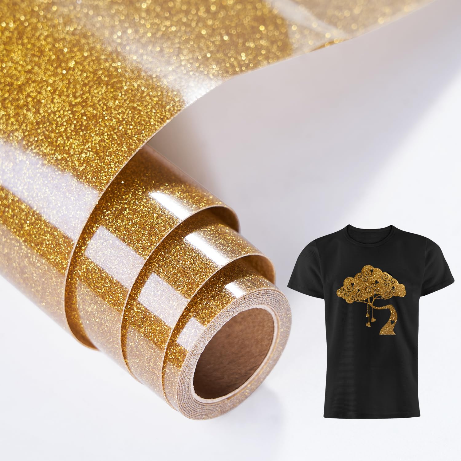 LUCKIGUCK Glitter Plotter Film Textile - Heat Transfer Vinyl 25cm x 150cm Transfer Film Plotter Flex Film for Textiles Transfer Film for Ironing on for DIY T-Shirt, Fabrics Textile Crafts (Gold)