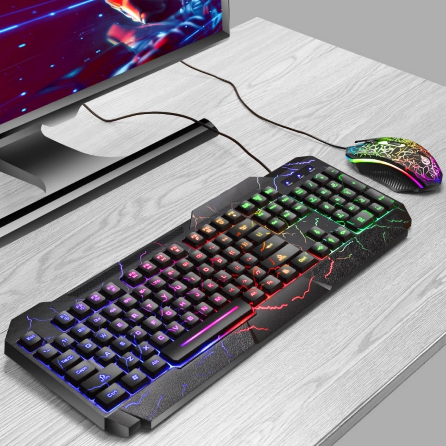 Aimstar Gaming Keyboard, USB Wired Gaming Keyboard and Mouse Combo with Rainbow Backlight,104 Keys PC Gaming Keyboard and Mouse for Office Home Gaming, Wired Keyboard Mouse for PC Mac Window