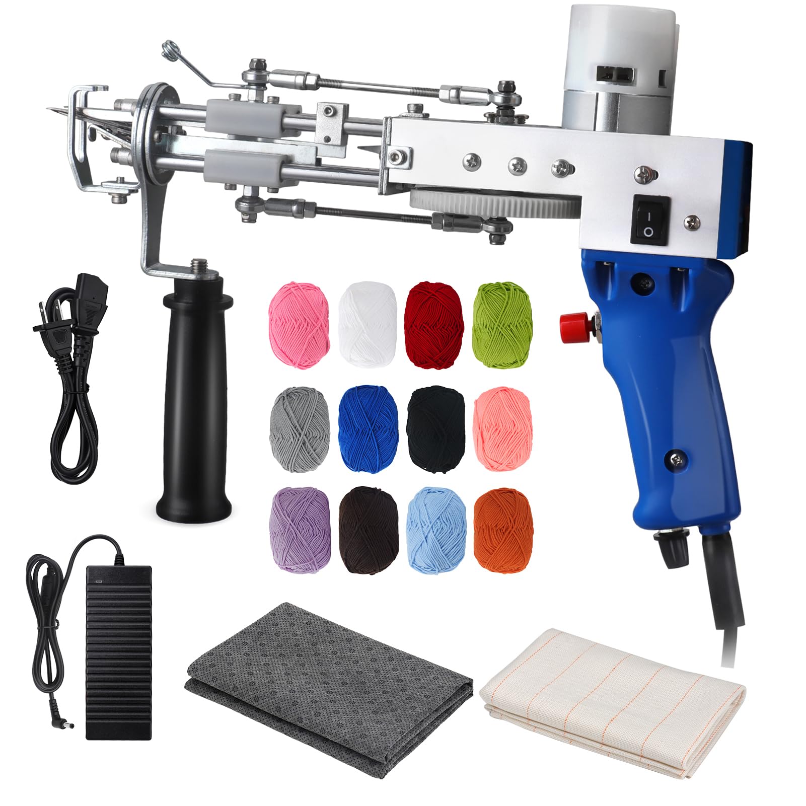 JTVTW Kit pistola per tufting con tessuto antiscivolo e 12 palline di lana per principianti (blu)