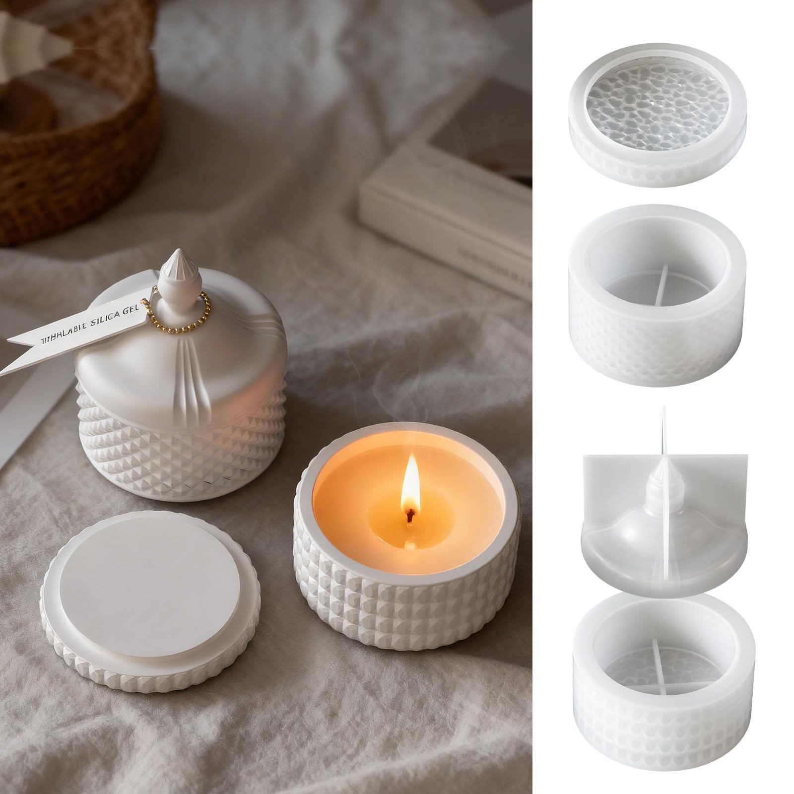 JVHLOV 2 PCS Silicone Candle Jar Mould with Lid, Resin Storage Container Mould Set for DIY Home Décor, Pen Holder & Candle Making