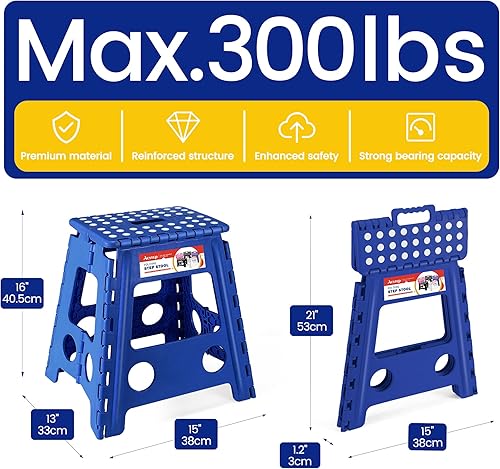 Miniatura 201 de Taburete plegable resistente de alta calidad de 13 pulgadas de altura para adultos, taburete de cocina, jardín, baño, color blanco Blanco,Bicolor