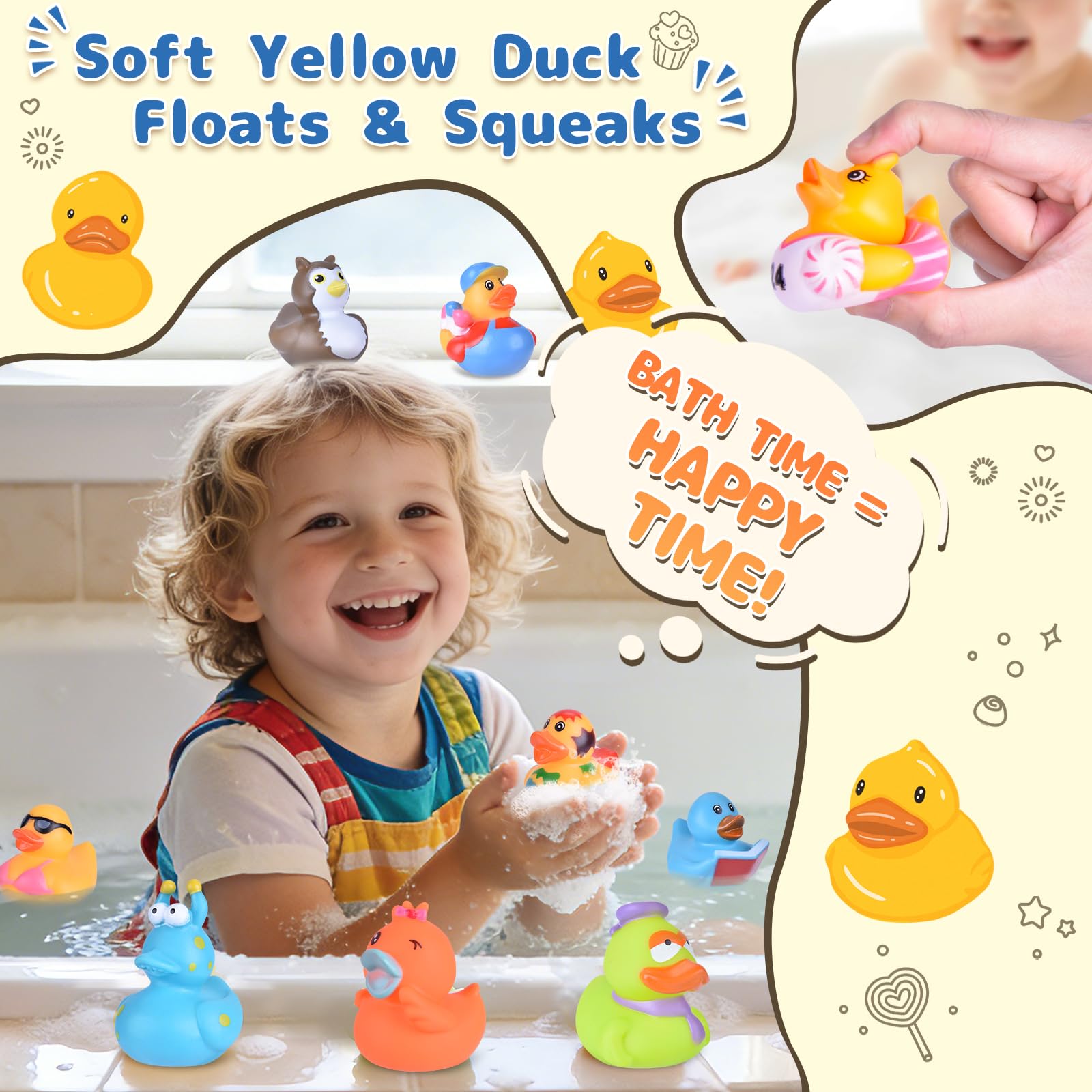 Paquete de 35 patos de goma en surtido a granel, patos Jeep para patos, pequeños patos de goma para bebés pequeños, juguetes de baño de patos, juguetes de piscina, regalos de fiesta para niños con