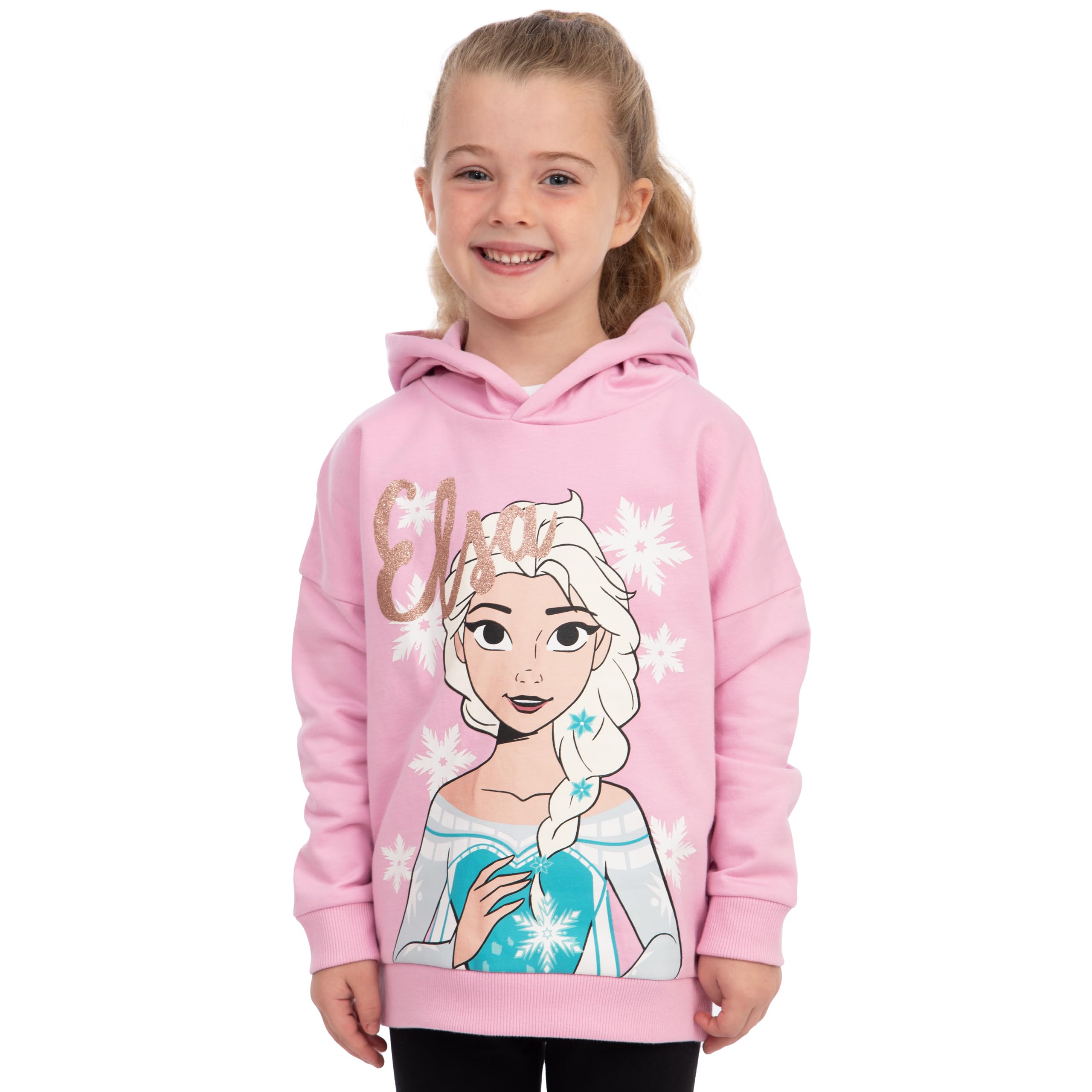 Disney Bluza Z Kapturem Frozen Elsa Dla Dziewczynki, Różowa Bluza Dziecięca Bawełna, Sweter Dla Dziewczynek