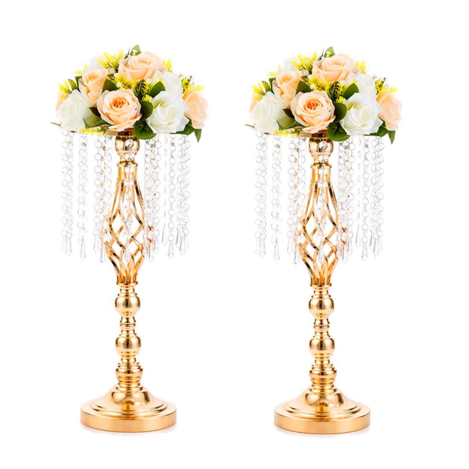 Sziqiqi Jarrón de Oro 49cm para Mesas Centro de Mesa de Boda, 2 Piezas Flor de Metal Cristal Decorativo para Fiesta Aniversario Ceremonia Fiesta Cumpleaños Evento Mesas De Recepción
