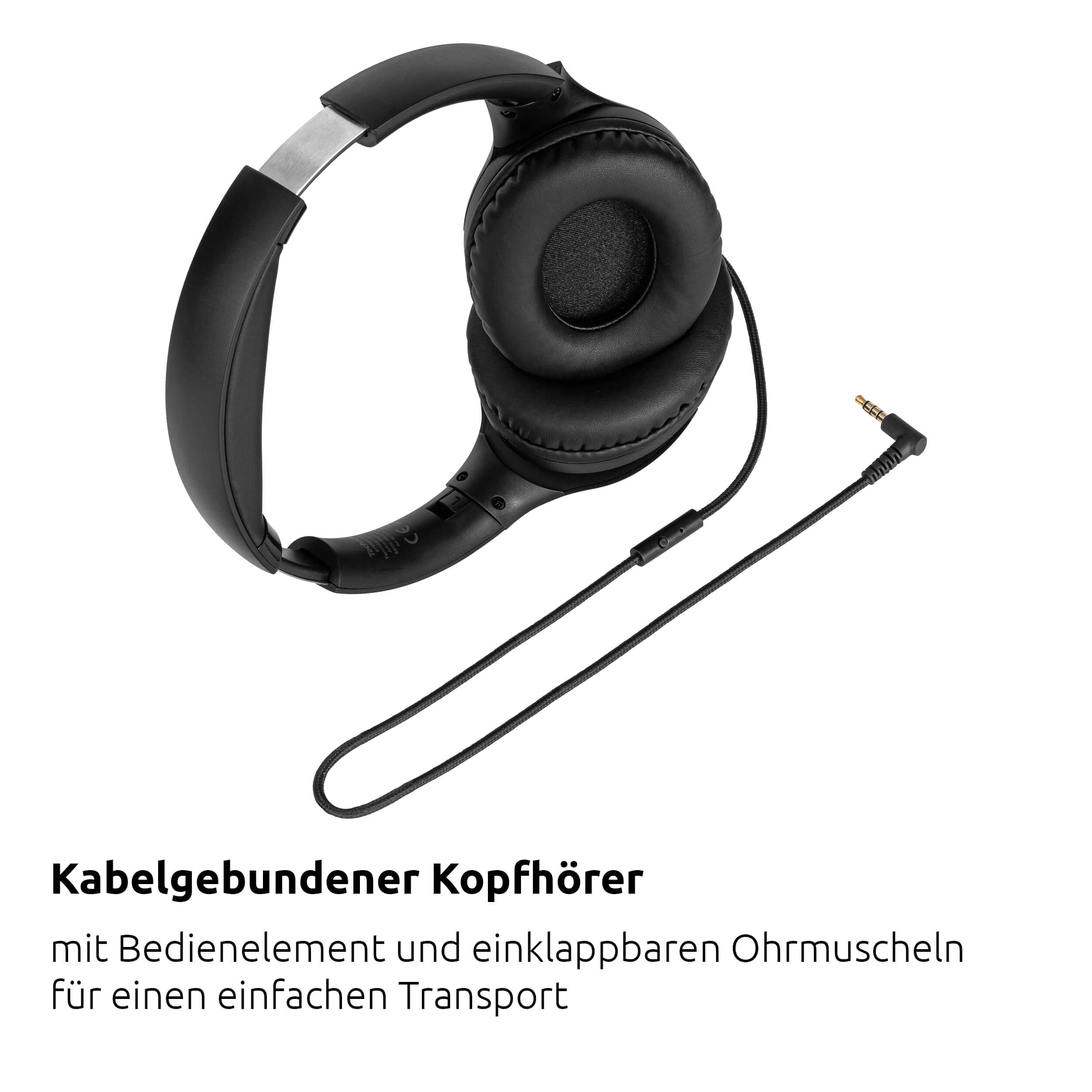 TechniSat STEREOMAN - Auriculares compactos de alta fidelidad con cable (almohadillas acolchadas de piel sintética, sobre la oreja, longitud ajustable de los auriculares, almohadillas plegables