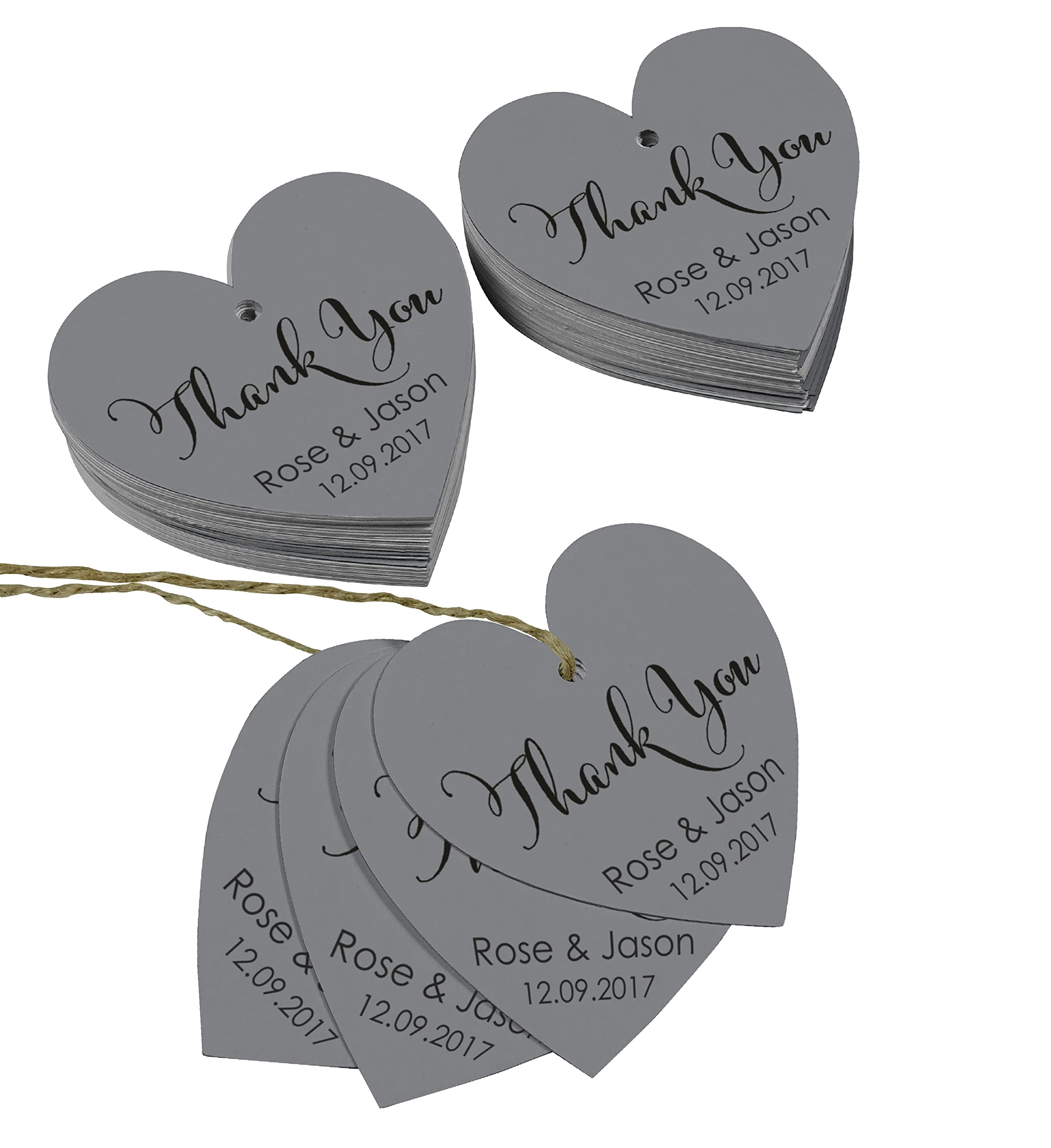 100 Etichette Regalo Personalizzate A Forma Di Cuore - Thank You, Per Bomboniere E Segnaposto - Viola