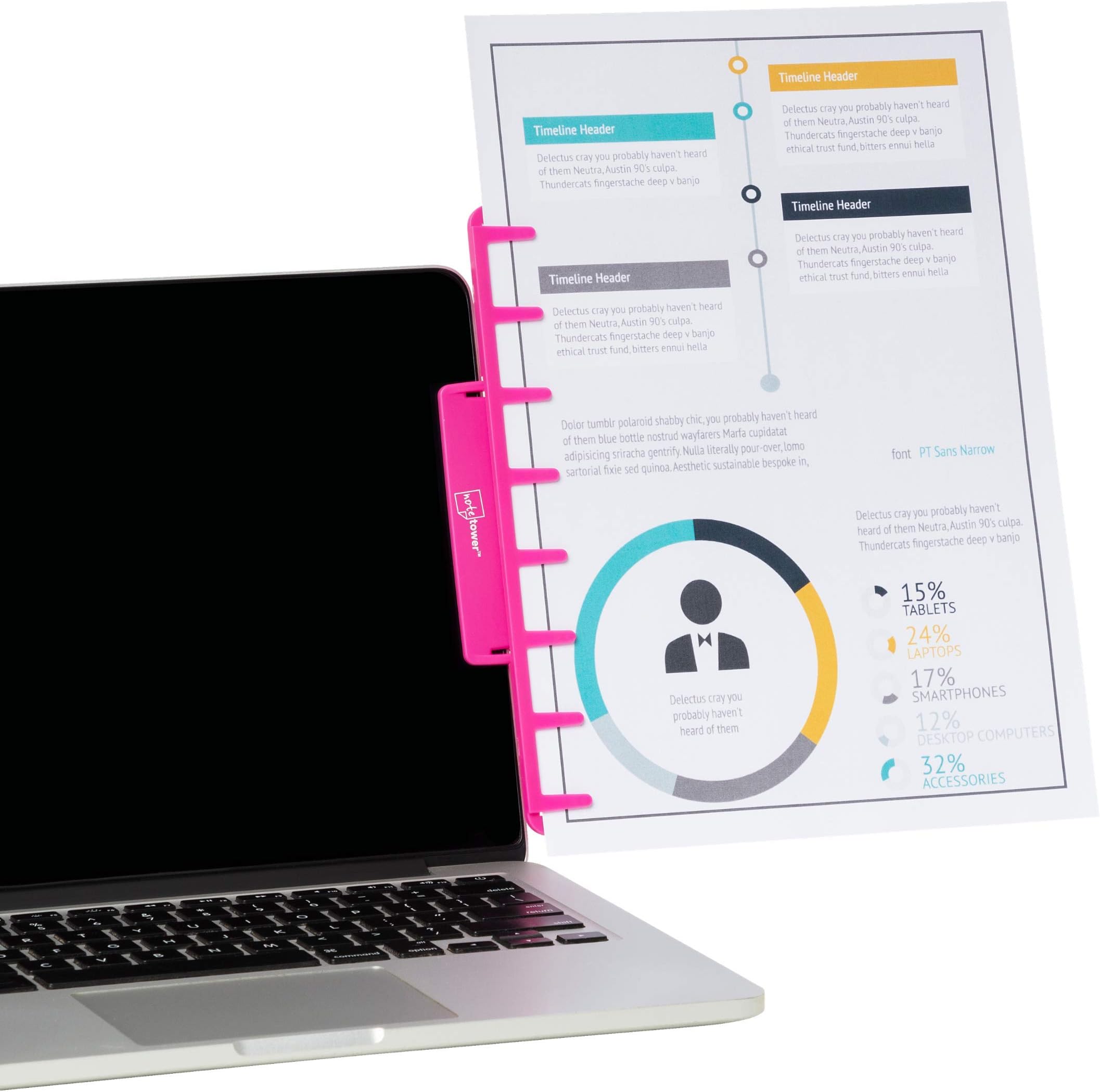 Note Tower Monitor Document Paper Holder for Typing | Clips to Laptops & Desktop Monitors I Reduces Eye & Neck Strain | Portable Copy Holder for Desk | Sticky Note Stand & Monitor Memo Board | Pink