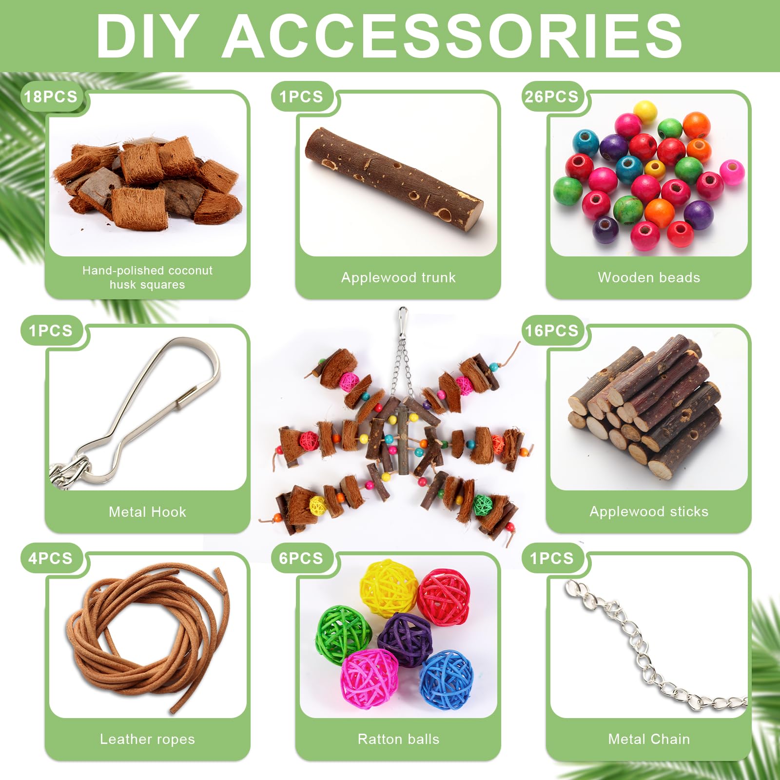 Kyouki Bird Toy for Parrots?Cockatiels, Budgies, Conures, Macaws, Lovebirds, Amazons and Other Small/Medium/Large Birds - Chewable & Shreddable Natural Coconut Husk Enrichment Toy (Medium DIY)