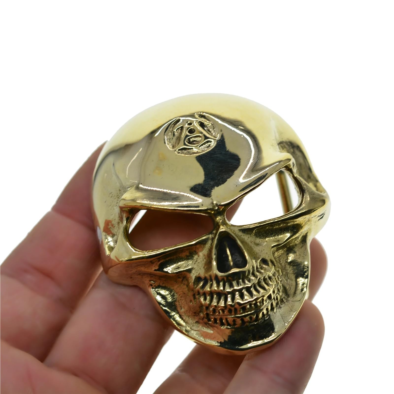Hebillas Cinturon Hebilla de cinturón latón macizo vintage con diseño calavera 3D pulida a espejo 1,5 pulgadas para Reemplazo