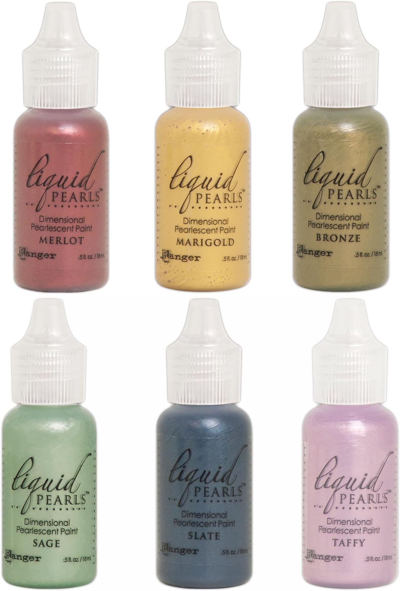 Liquid Pearls Ranger - Pearlescent Paint 2018 Bundle of 6 Colors - Bronze, Marigold, Merlot, Sage, Slate and Taffy