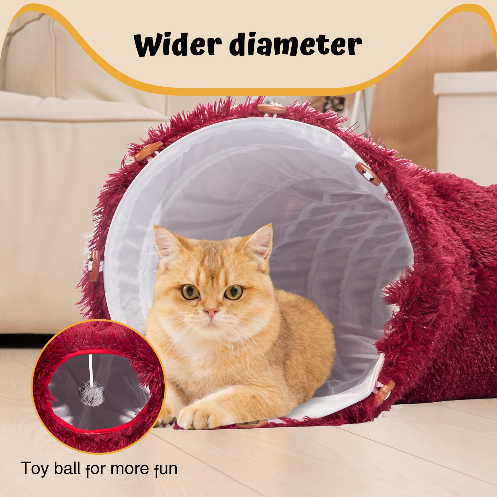 Avont Cat Tunnel Bed for Indoor Cats Plush Fluffy Kitten Donut Tunnel 3 Shape to Play - Image 3