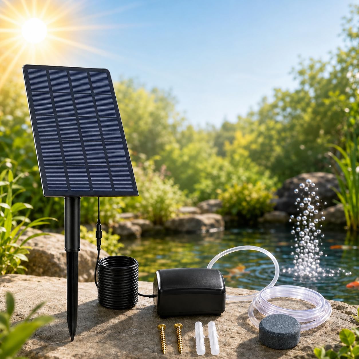 Solar Pond Aerator,2.5W Solar Aquarium Air Pump,Portable Pond Bubbler (Black1)