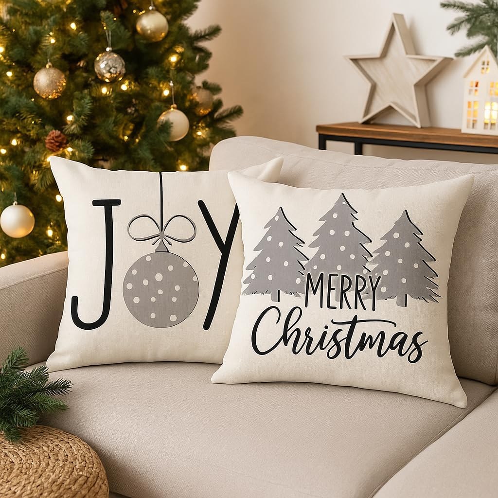 PSDWETS Merry Christmas Pillow Cover 18x18 Set of 4 Christmas Decorations let It Snow Holiday Farmhouse Decor Cushion Cover for Home Sofa - Image 5
