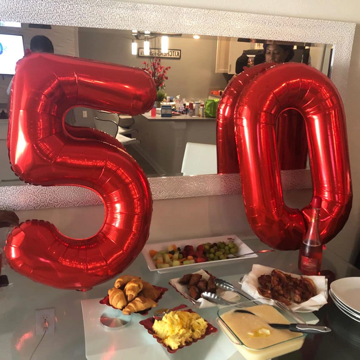 Red 0 balloon 40 Inch Giant Helium Foil Number 0 to 9 Red Balloon Birthday Wedding Party Digital Decorations (Number 0) — view 5