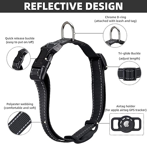 Miniatura 103 de Collar reflectante AirTag para perro, compatible con Apple AirTag, collar de nailon para cachorros y gatos con soporte de silicona AirTag