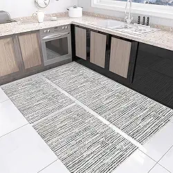 Tapete Kit de Cozinha Antiderrapante 3 Peças Mesclado Geométrico Conjunto Passadeira 1,30m x 45cm Capacho 65cm x 45cm Jogo Artesanal Cru Caramelo Preto (Riscato Preto)