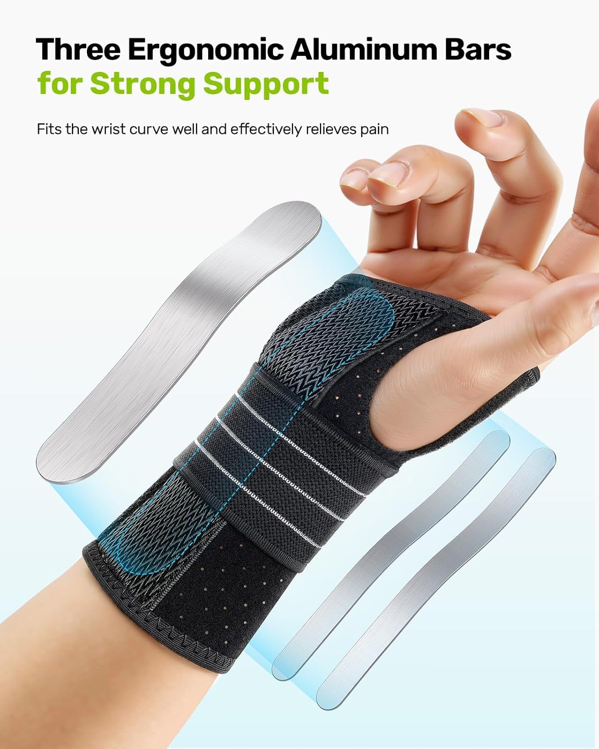 A pair of Rakiie wrist braces, showcasing their adjustable straps and breathable mesh fabric construction.