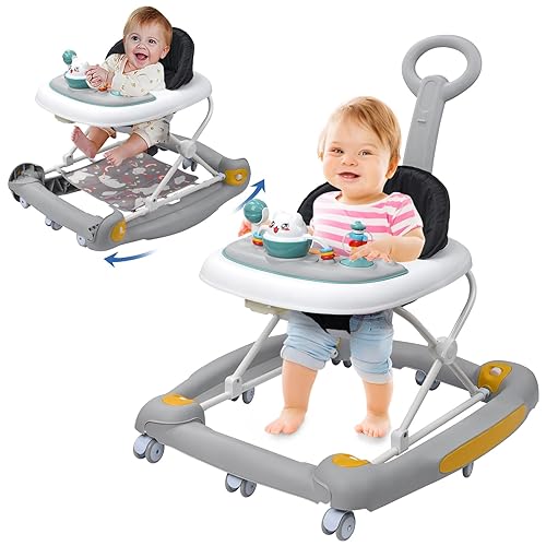 Miniatura 1 de Andador de bebé 4 en 1 con ruedas, altura ajustable, música, luces, modo rockero, combo de caminante de actividad y gorila para niños y niñas de 6 a
