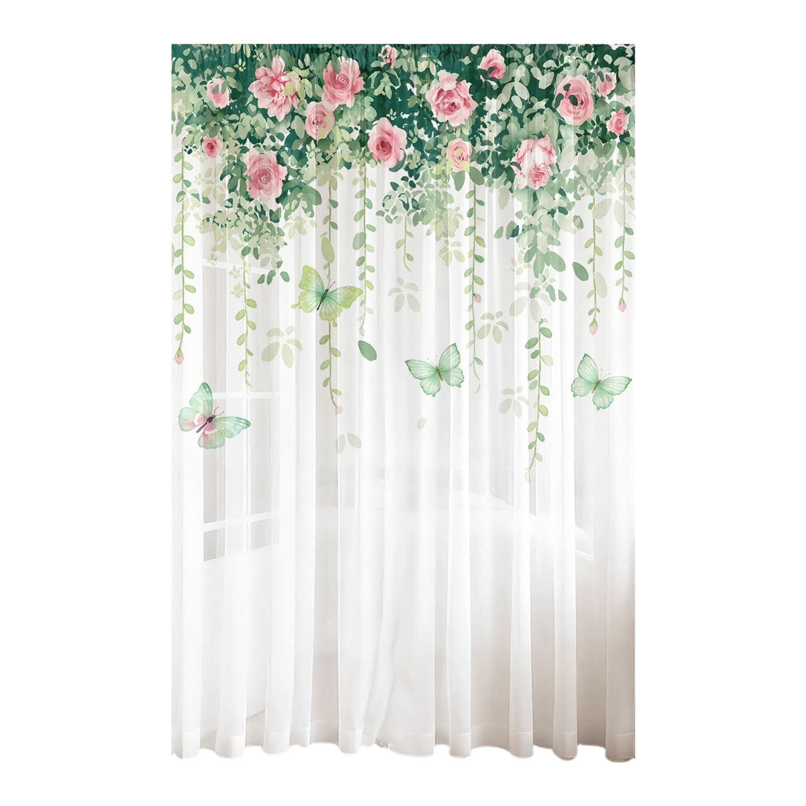 ZBIianxer Print Sheer Curtain with Rod Pocket for Bedroom Privacy Light Filtering Polyester Window Voile Panel