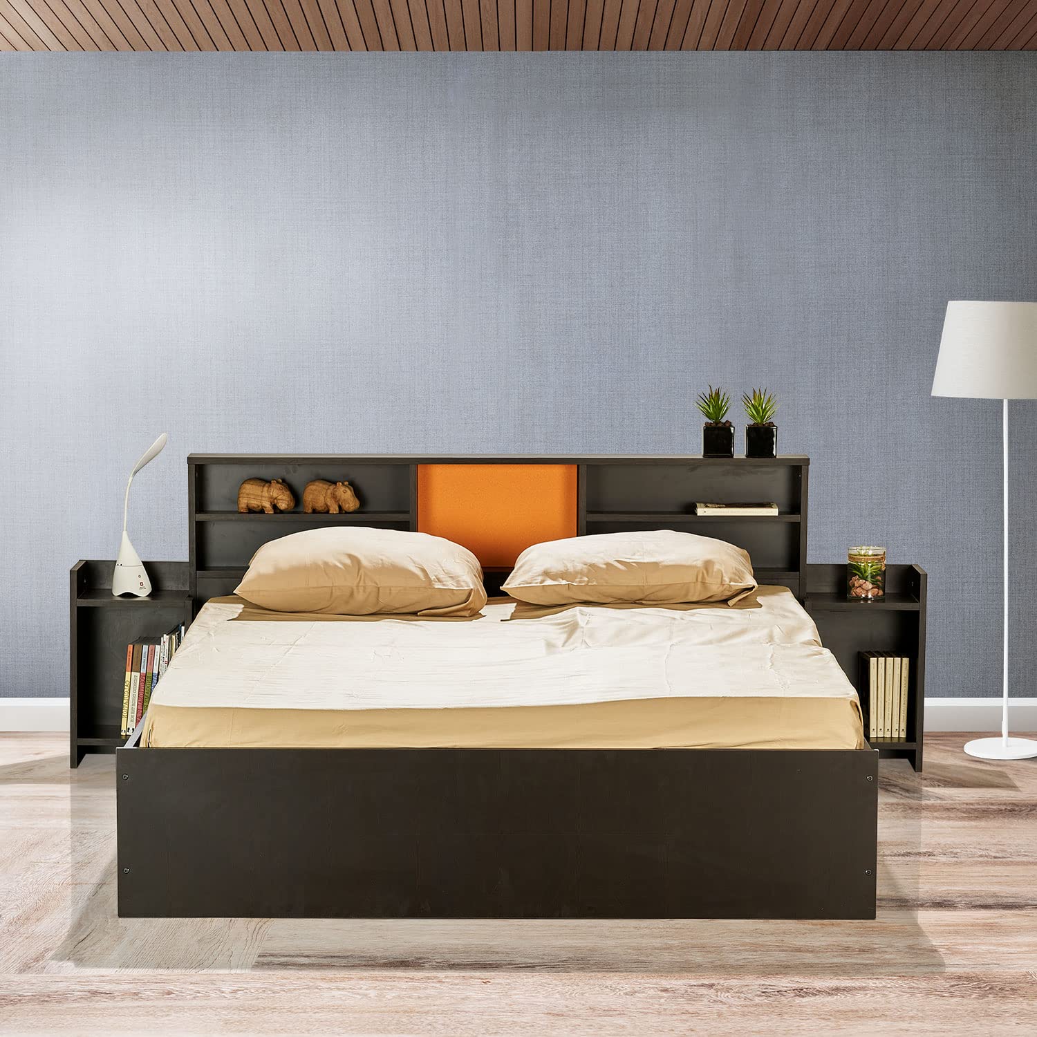 Featherlite Living Queen Size Alaz Engineered Wood Bed with Side Table