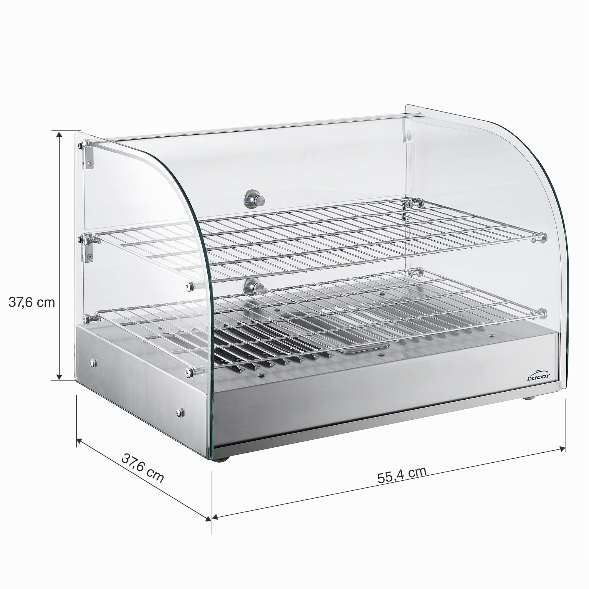 Lacor - 69604 - Vitrina Térmica, Expositor de Alimentos, Cristal y Acero Inoxidable, 800 W, Capacidad: 45 L, Termostato Regulable: 30ºC - 90ºC