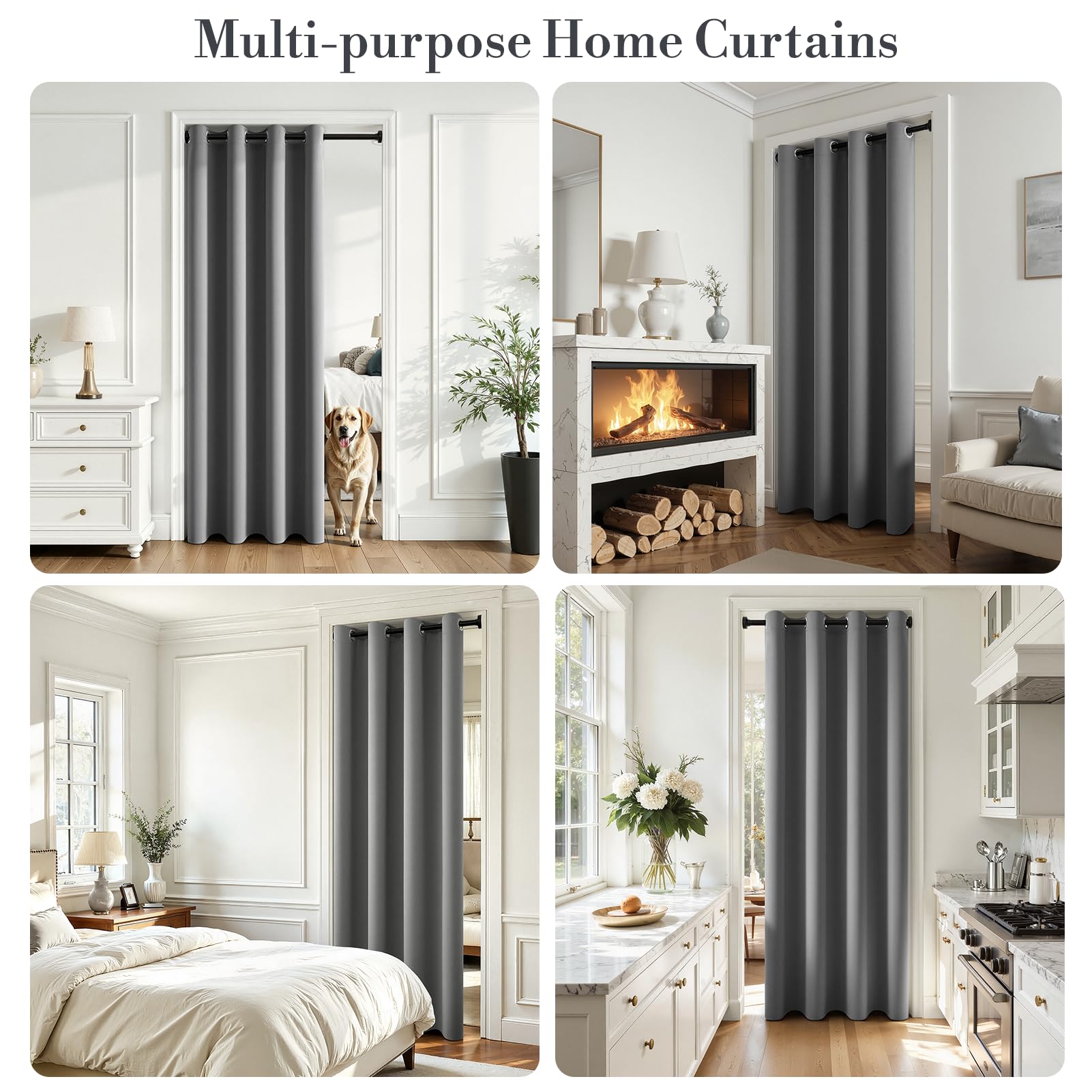 MRTREES 1 Pezzi Tenda Porta Grigio Scuro 200x240 CM, con Bastone 75-125cm | Bastone Nero Estensibile,Senza Forare,Tende Oscuranti per Finestre,per Separa Ambienti,Camera da Letto,Cabina Armadio