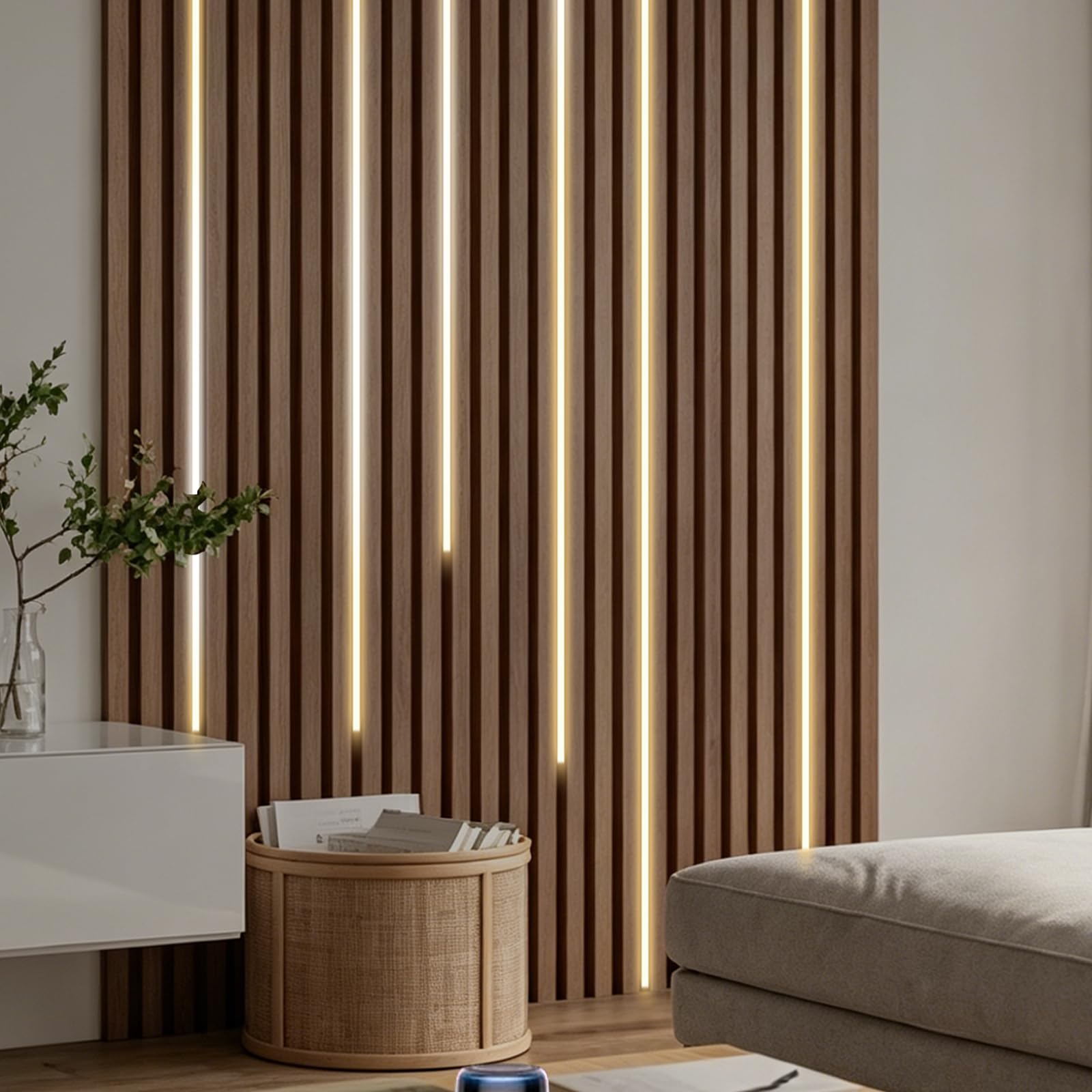 6 x 90 cm LED do paneli akustycznych, 3 regulowane kolory światła, listwa LED, oświetlenie 2700-6500 K, panele akustyczne, aplikacja i pilot zdalnego sterowania, samoprzylepna listwa świetlna