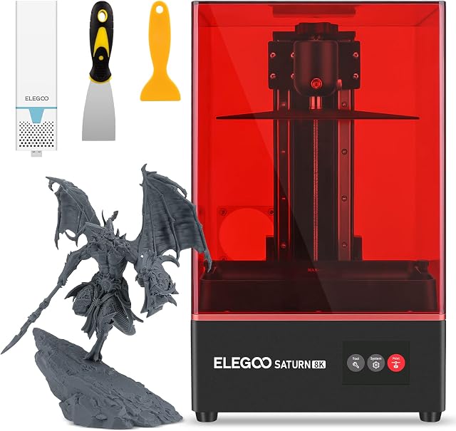 ELEGOO Resin 3D Printer, Saturn 8K 3D Printing Matrix UV Light Source with 10" 8K Monochrome LCD, Air Purifier and Screen Protector, 219x123x210mm Large Printing Size