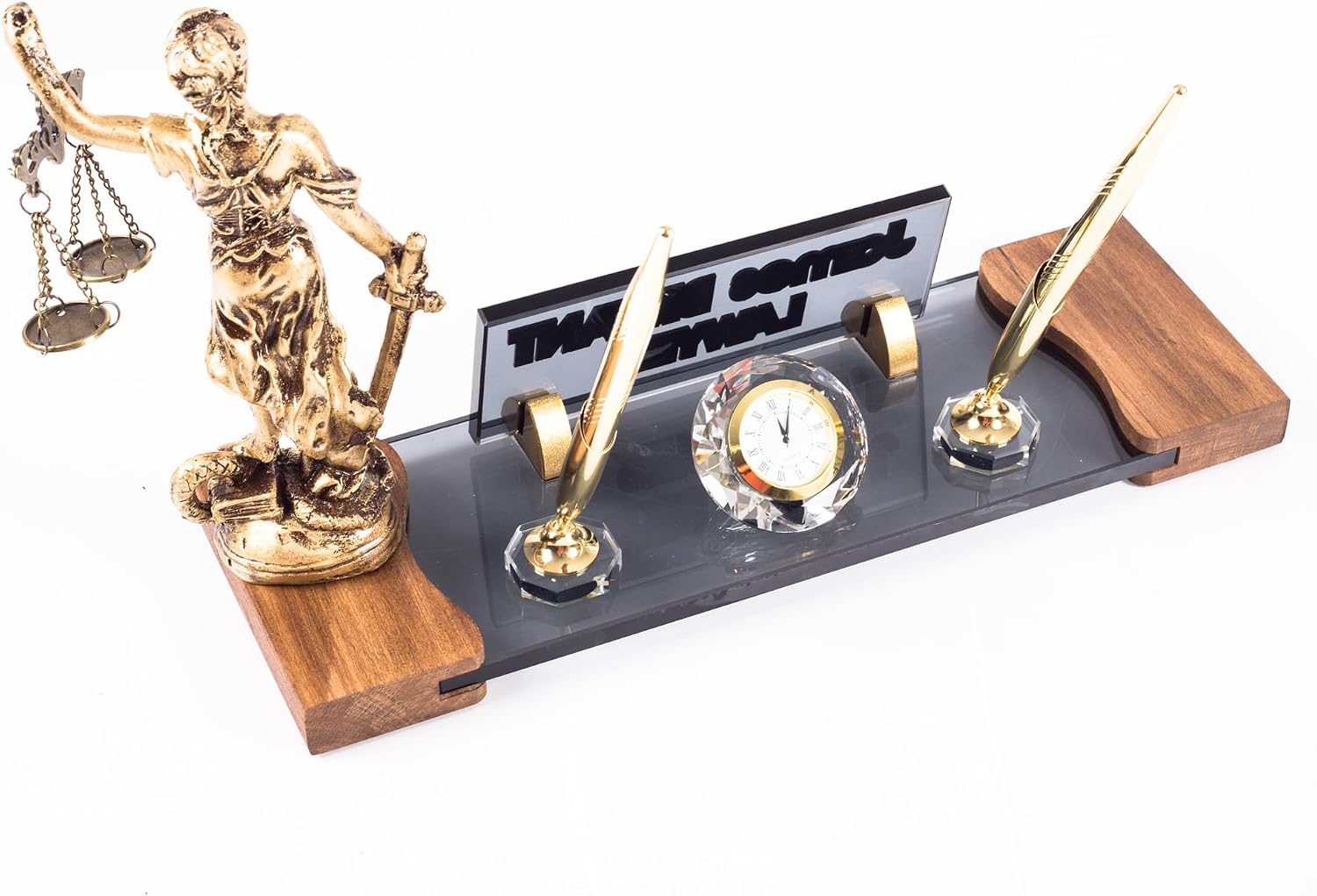Crystal Wood Desk Name Plate for Lawyers, Personalized Gift for Attorney, Judge and Law Offices
