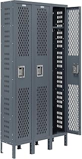 Global Industrial Heavy Duty Ventilated Steel Locker, Single Tier, 3-Wide, 12x12x72, Unassembled, Gray