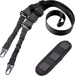 REERON Two Point Traditional QD Sling with Shoulder Pad - Adjustable Extra Long 2 Point Traditional QD Rifle Sling - 1 Pack (Black)