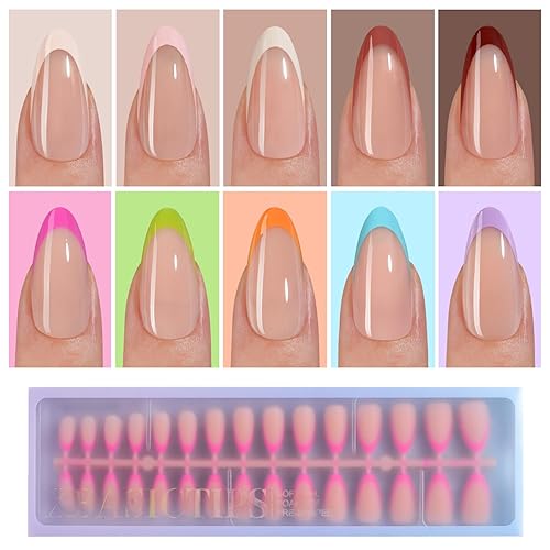 Misssix XBASICTIPS French Tip Press On Nails, 300Pcs Medium Almond