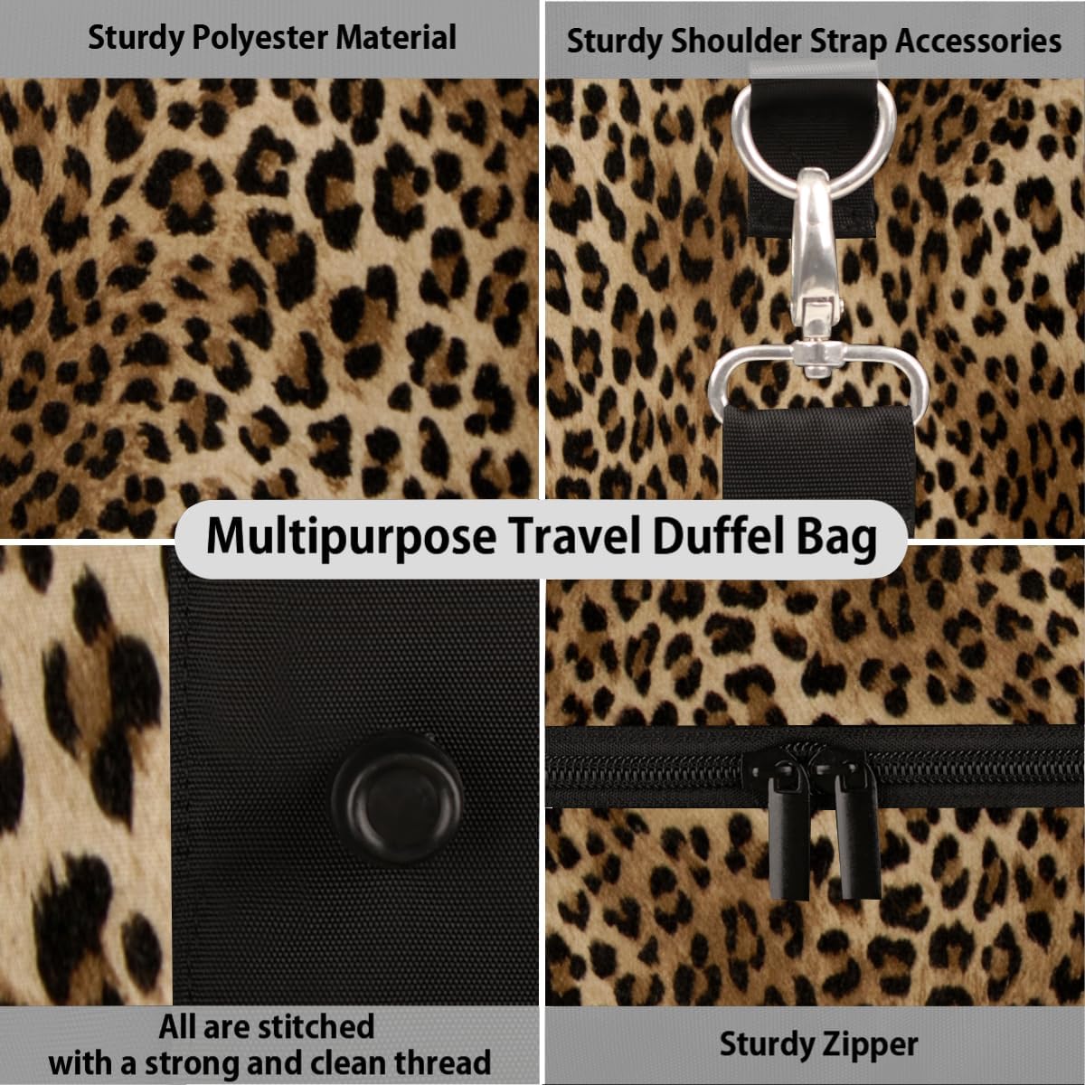 Fashion Leopard Cheetah Travel Duffel Bag for Women Men Small Sport Gym Bag Waterproof Weekender Overnight Bag Lightweight Carry on bag Foldable Gym Bag for Training Swim Yoga Traveling Handbag