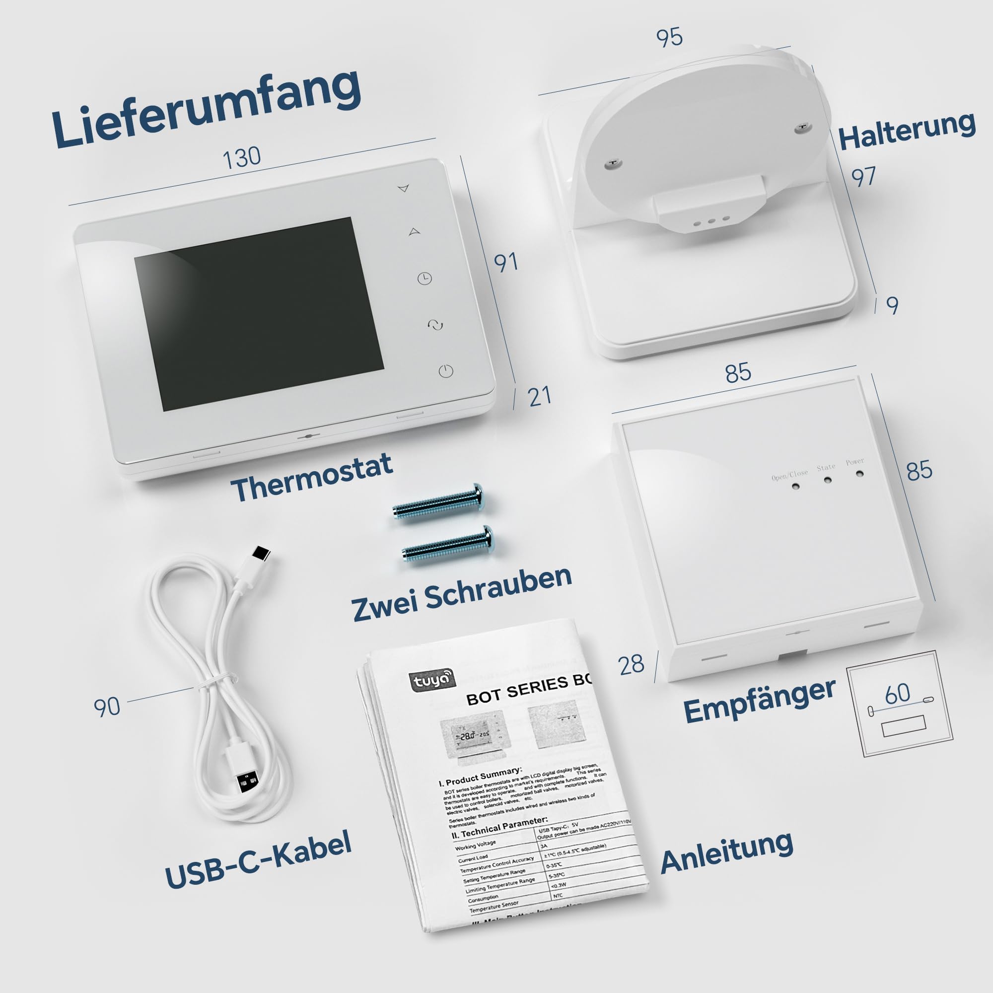 Beok Smart Thermostat für Wasser Fußbodenheizung und Gasheizkessel, RF und WiFi gesteuerter Raumthermostat, Wireless Programmierbarer Heizungsthermostat, Kompatibel mit Tuya APP Alexa Sprachsteuerung
