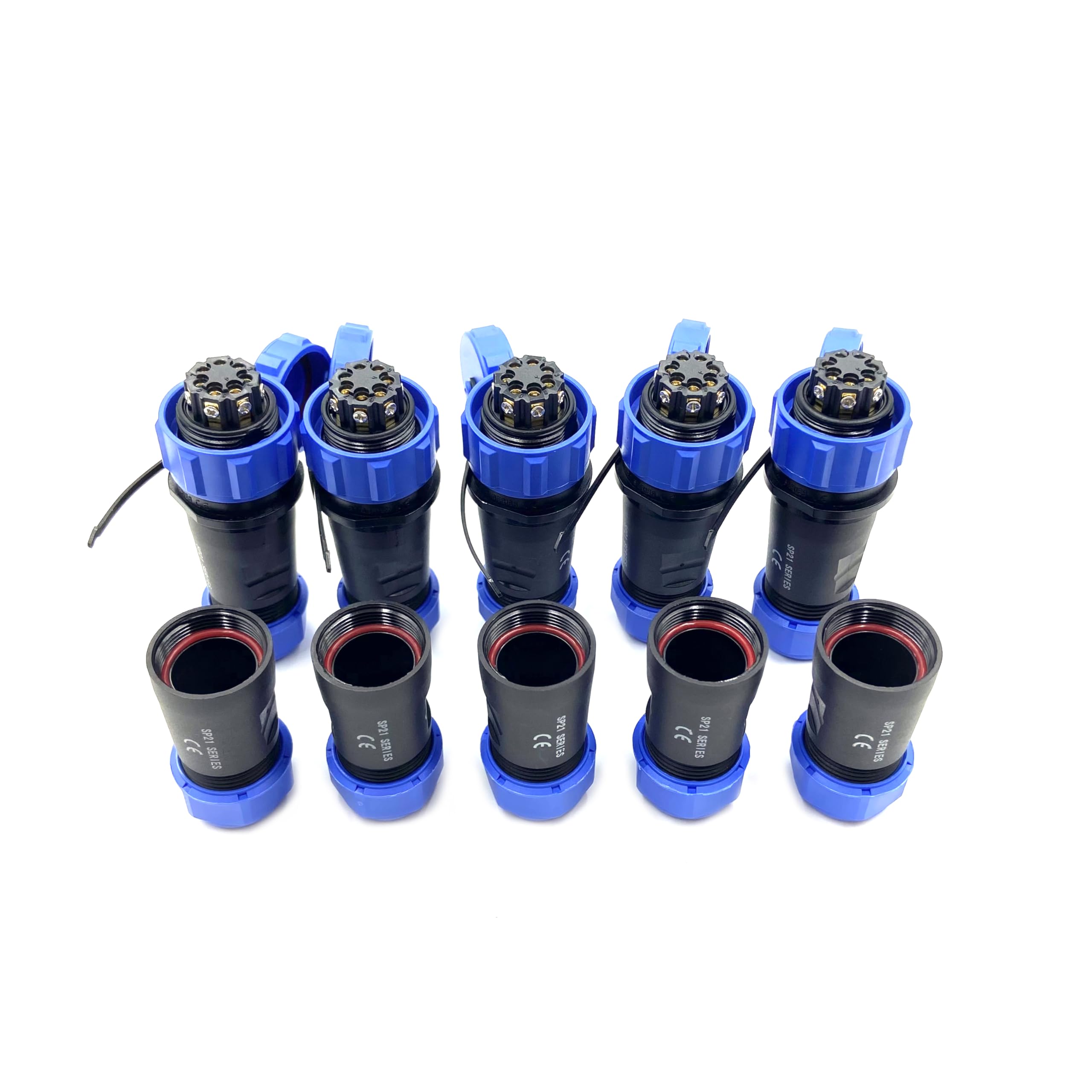 Lot de 5 connecteurs d'aviation SP21 à 7 broches, IP68, 7 broches, sans soudure, connecteur d'aviation étanche pour lampes extérieures, utilisé 500 V 15 A (câble 14 AWG à sertir à vis)