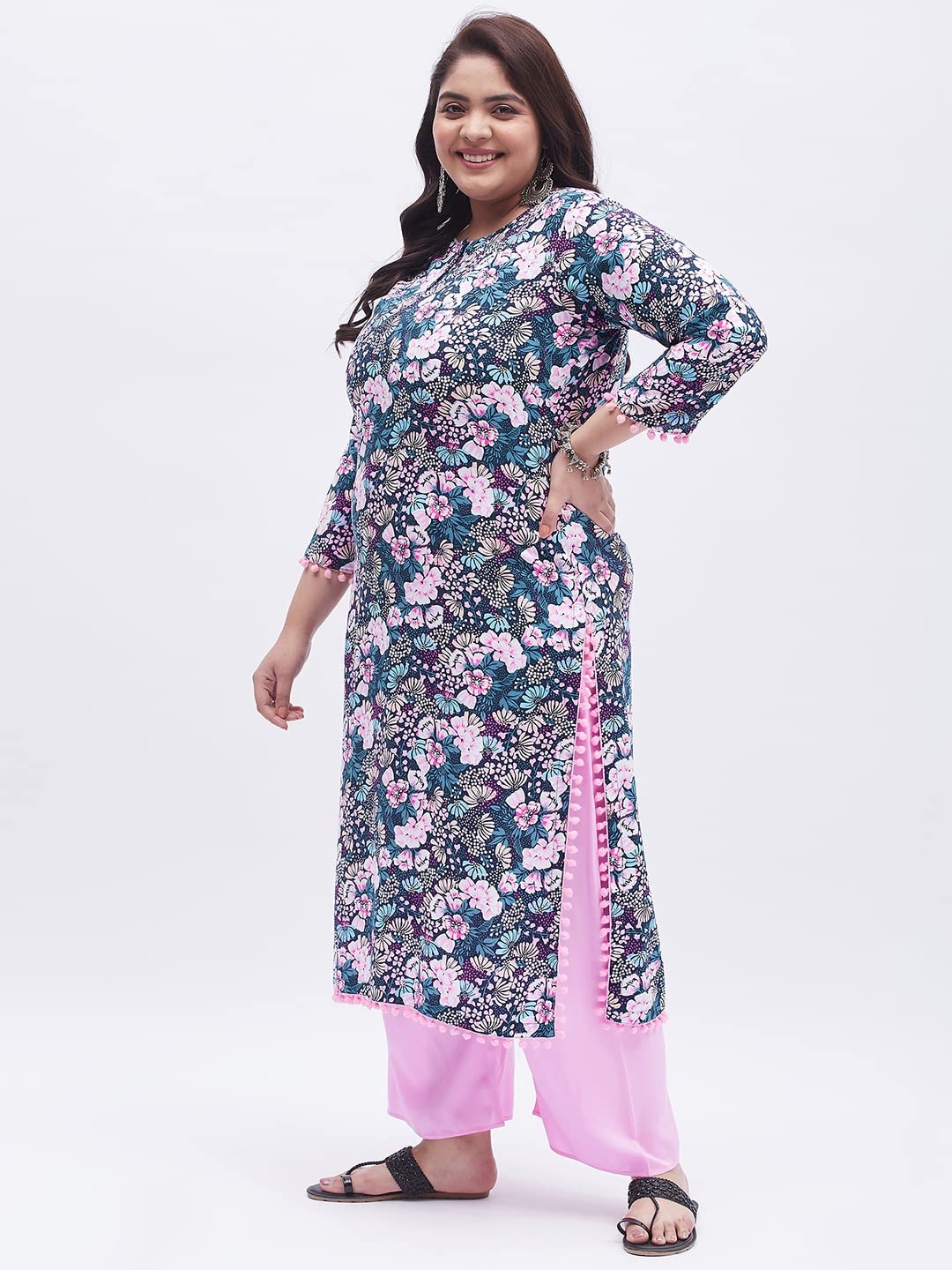 Tissu Women's Plus Size Multicolored Floral Printed Kurta With Palazzo (T-Plus-643_Multi_5Xl)