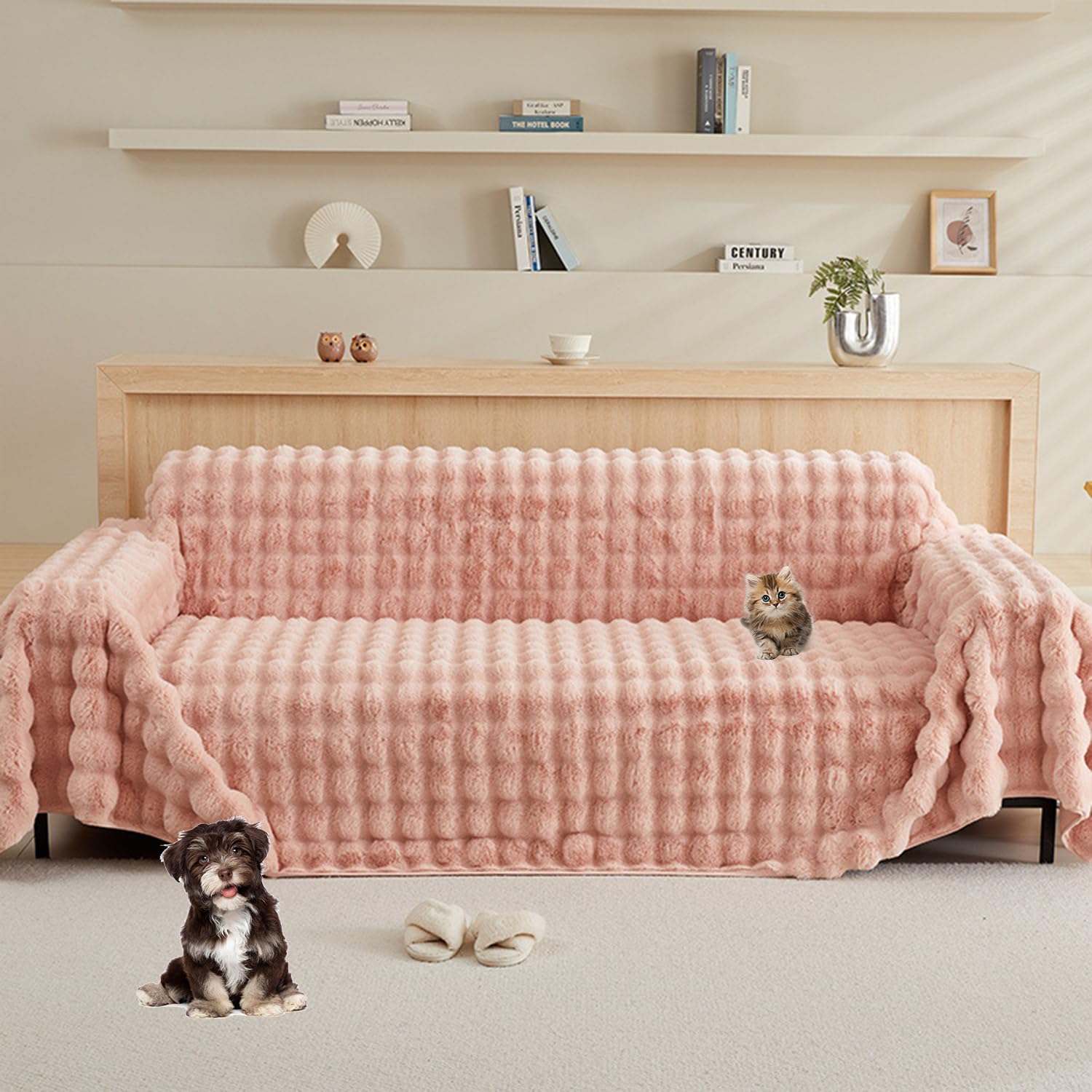 Housse de canapé en peluche épaisse de qualité supérieure rose
