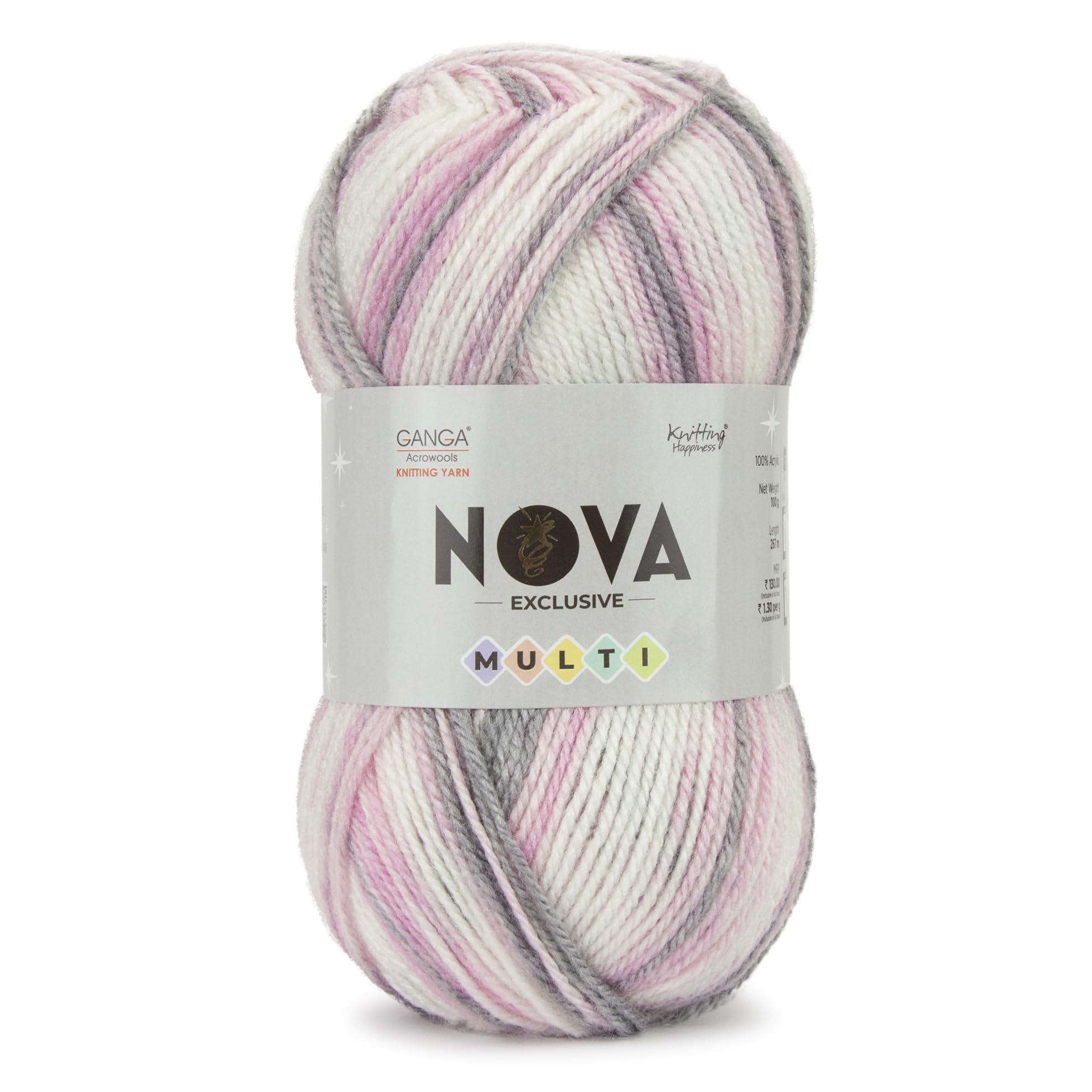 Ganga Acrowools Nova Exclusive Multi, DK Weight Yarn, Soft n Shiny Multi Color Self Patterning Acrylic Yarn OEKOTEX Class 1 Certified (NEM010), 100 gram