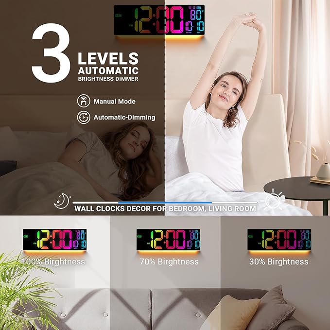Reloj de Pared Digital Grande 16.5" LED RGB 11 Colores Control Remoto miniatura 6