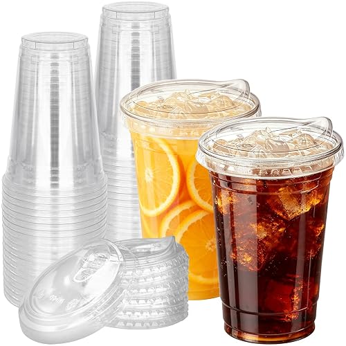Qinsihwn 24 oz Clear Plastic Cups with Lid