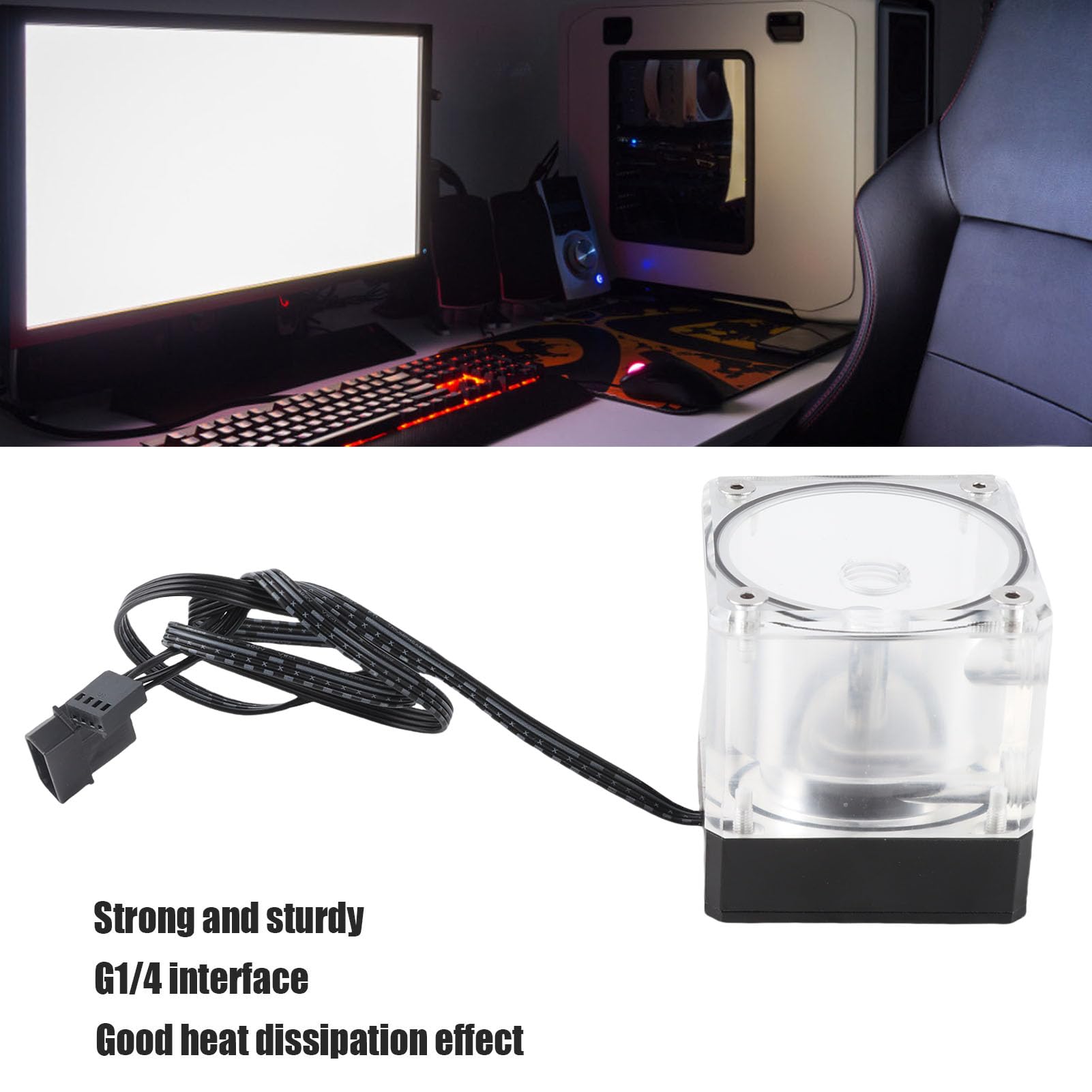 PUB - Pompa 'acqua per computer M4YT, kit di raffreddamento ad acqua per PC, robusto dispositivo di raffreddamento 'acqua da 7 cm con indicatore di flusso per CPU, armatura in