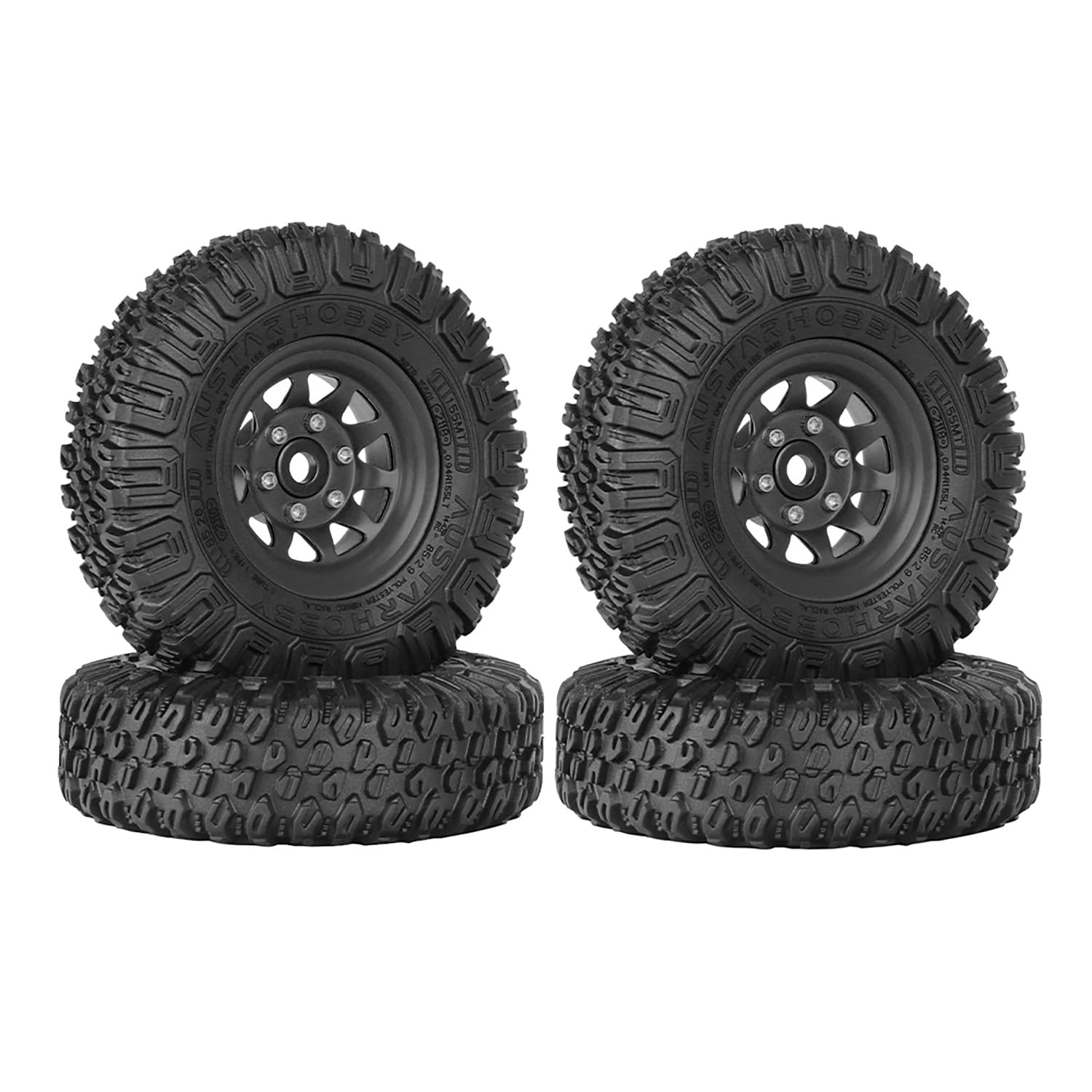 KINGCOO 4PCS 1.55 inch Aluminum Alloy Metal 10Spoke Beadlock Wheel Rim Tyre and Rubber Tires Set for 1/10 RC Rock Crawler Car for Tamiya Axial AX90069 UTB18 D90 TF2 CC01 LC70 (Black, 85MM) — image 1