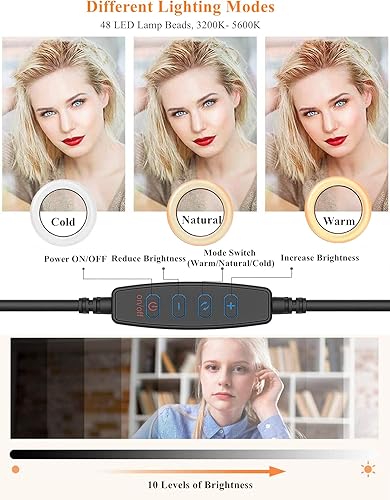 Miniatura 2 de Anillo de luz de 6.3 pulgadas con soporte de abrazadera para laptop, luz de cámara web con 3 modos de luz y 10 niveles regulables para computadora