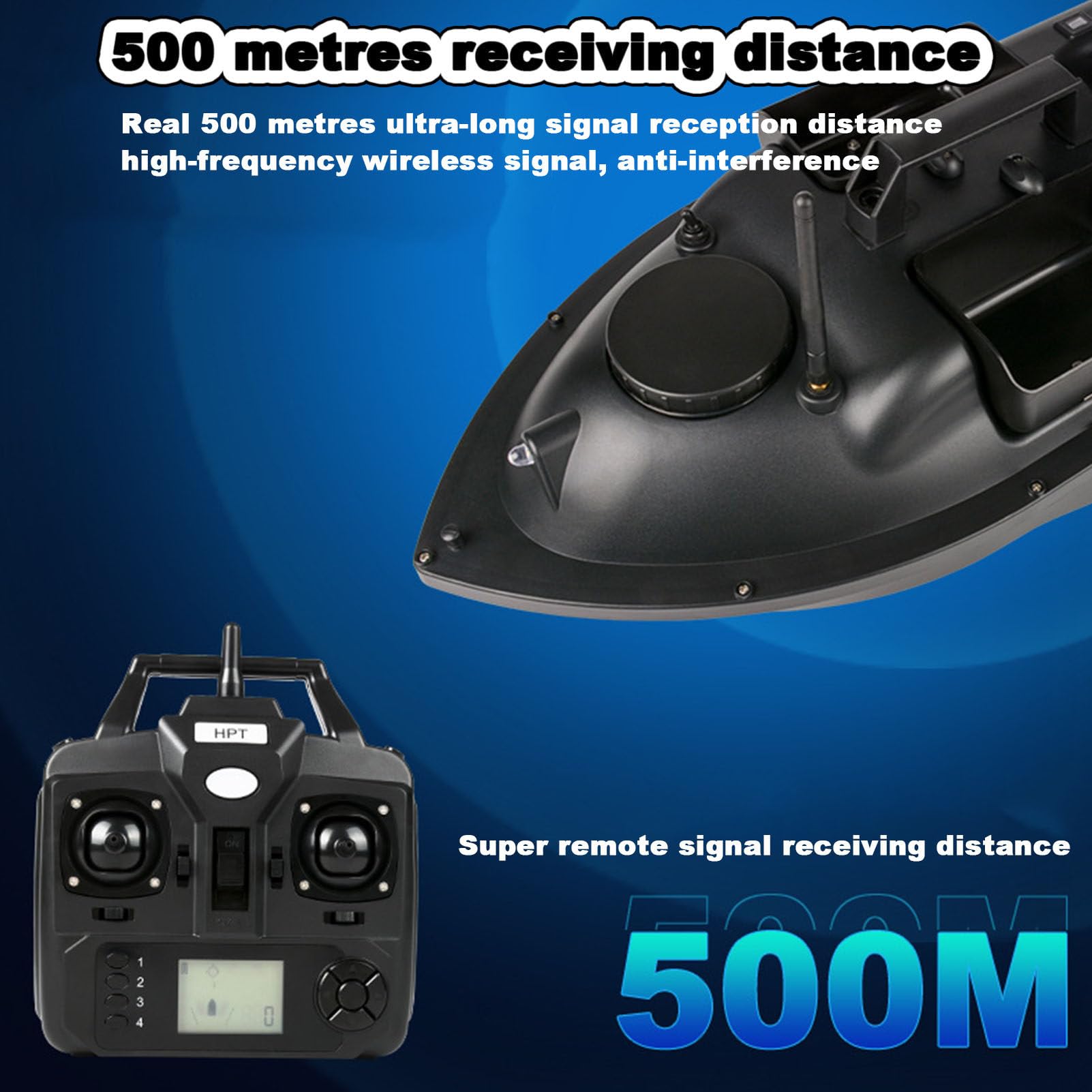 Barco de Cebo RC Inteligente, buscadores de Pescado de Botes de Pesca remota de Control Remoto de 500 m con Sensor de Sonar, luz Nocturna LED, Crucero automovilístico, Soporte de Carga de 2 kg
