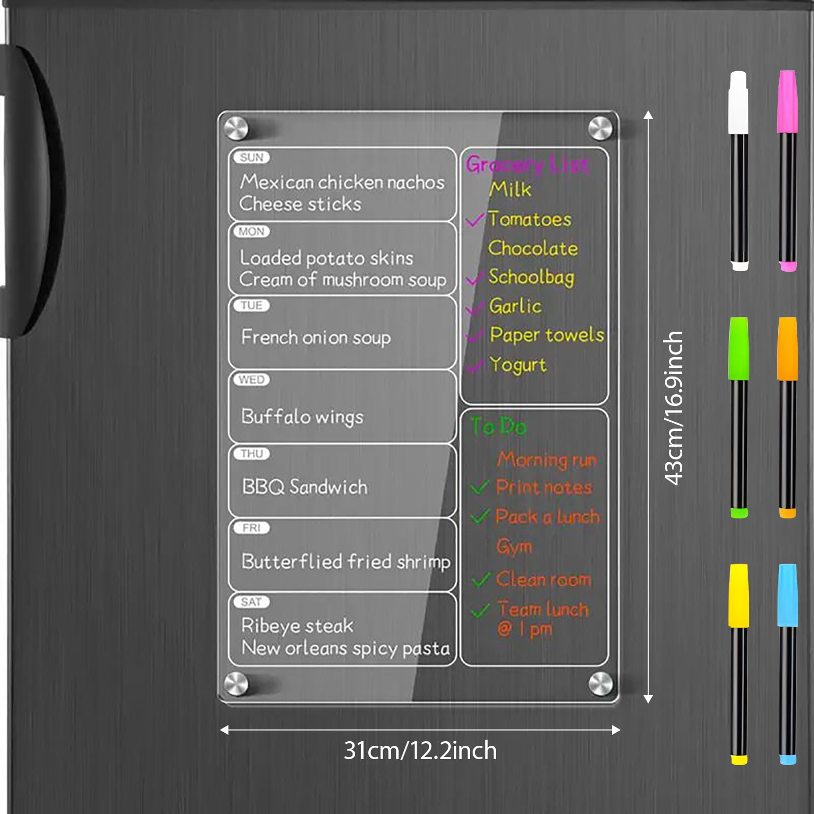 Tableau attrayant à 3 divisions avec clip simple et 6 indicateurs colorés et un planificateur transparent effaçable