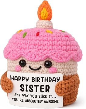 Birthday Gifts for Sister from Sister Brother, Handmade Crochet Cupcake, Funny Happy Bday Presents for Her, Best Big Little Soul Sister Gift, Cute Sentimental Party Decor